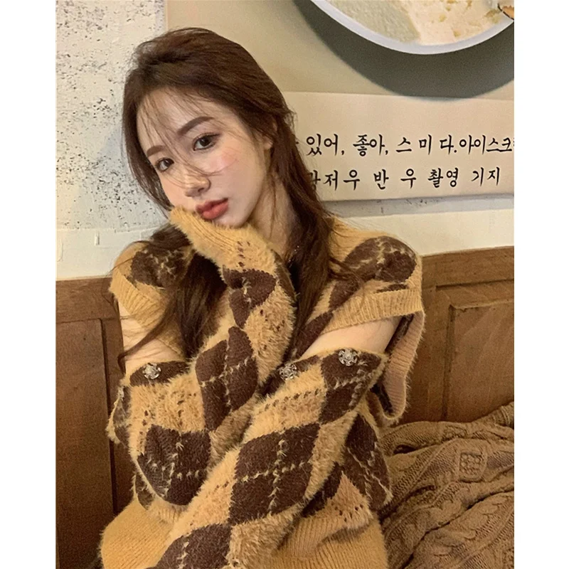 

Женский Повседневный комплект из 2 предметов, свитер и плиссированная юбка в клетку в гонконгском стиле, осень 2021