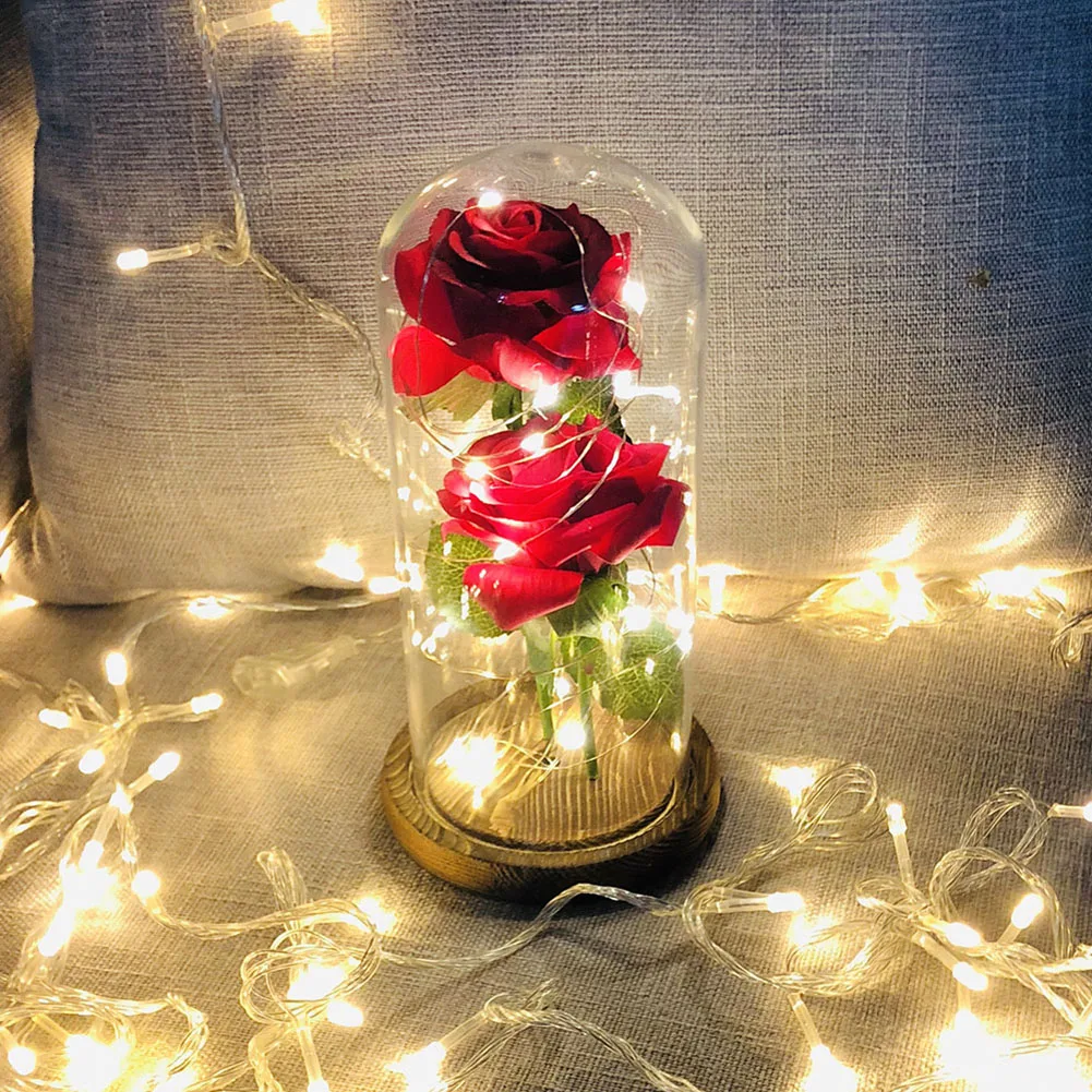 Цветок в стеклянном куполе лампы домашний декор вечная искусственная Золотая