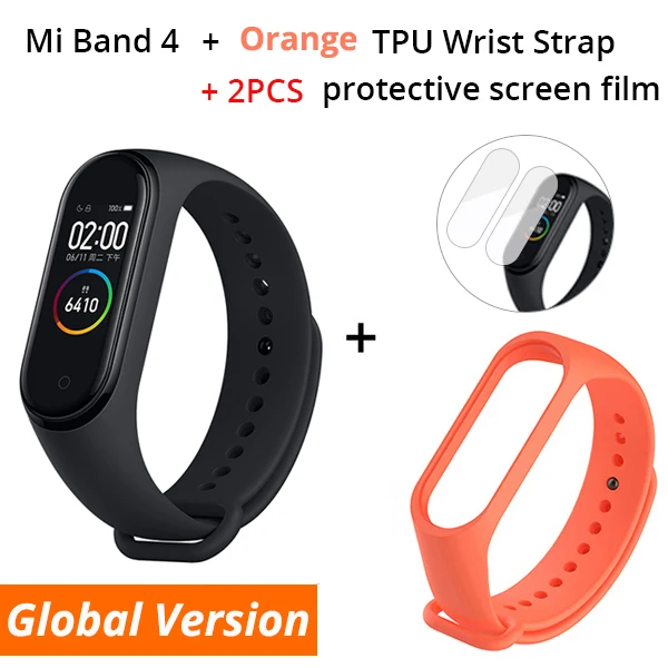 Add Orange Strap Xiaomi Mi смарт-браслет 4, глобальная версия, Смарт-часы AMOLED, 3 цвета, экран, монитор сердечного ритма, Bluetooth 5,0, смарт-браслет - Цвет: Add Orange Strap
