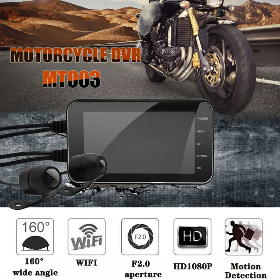 Wifi Motorcycle DVR Camera HD 1080P 4 Inch Dash Cam Moto Waterproof Dual Lens 170 Degree Angle Front Rear View Video Recorder