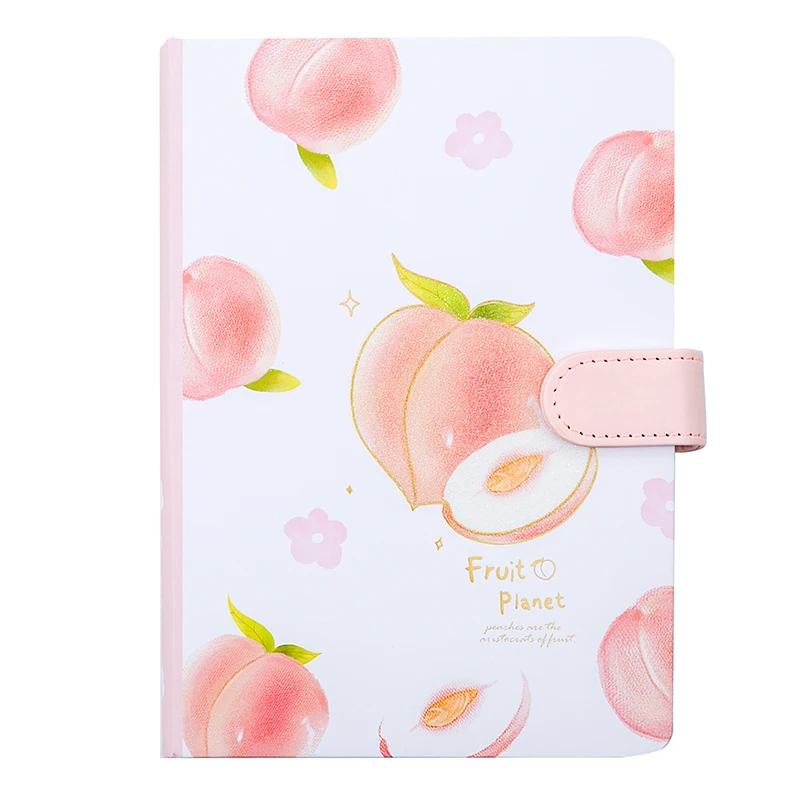 

Kawaii Pink Peach Magnetic Buckle Notebook Illustration Color Page Notepad Creative Thickening Plan Student Hand Book Washi Tape