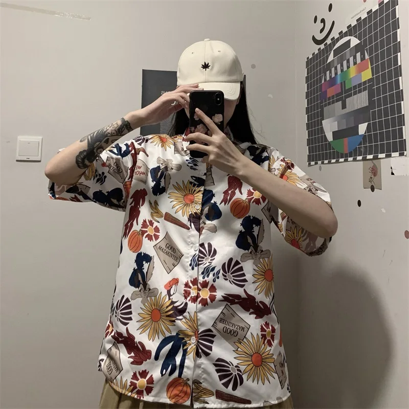

Harajpoo Women Shirts New 2021 Summer Korean Version Harajuku Style Printing Loose Short-sleeved Student Tide Ins Casual Blouses
