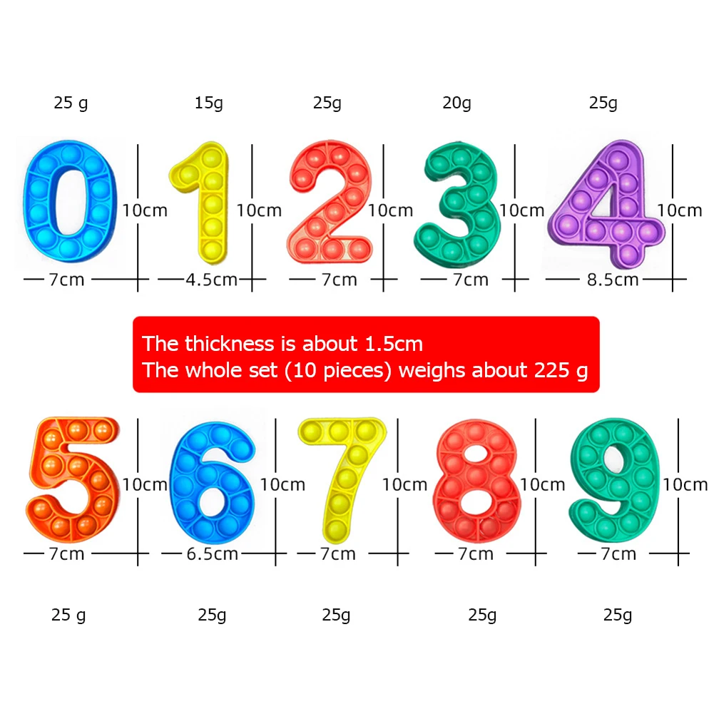 

10pcs Silicone Numerals Push Bubble Toy Anti-stress Relaxing Puzzle Fidget Autism Toys Concentration Educational for Adults Kids