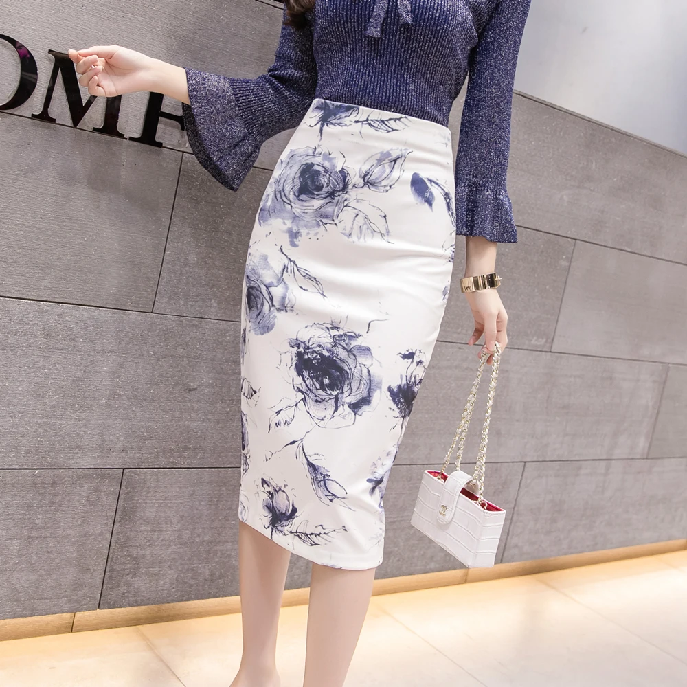 

New 2022 Spring Summe Women Lady Midi Pencil Skirts High Waist Slim Bodycon Vintage Korean Style Jupe Official Stretch Falda