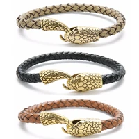 vintage silver color snake easy hook leather bracelets men viking jewelry black brown braid bracelet charms bangle 2019