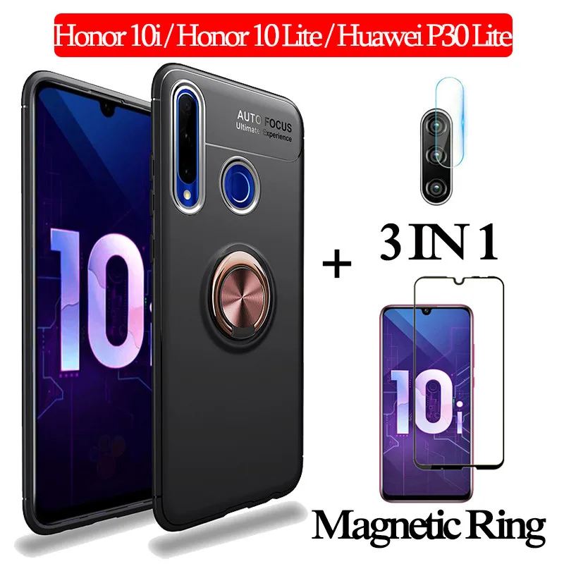 3-in-1 BlackRoseCase 3-в-1 стекло+ магнитом Силиконовое чехол хонор 10 лайт чехол на Honor 10i 10Lite мягкий чехол на телефона huawei p30lite чехол полное покрытие чехол на хонор 10i чехол honor 10i магнитная кольцом чехол - Цвет: 3-in-1 BlackRoseCase