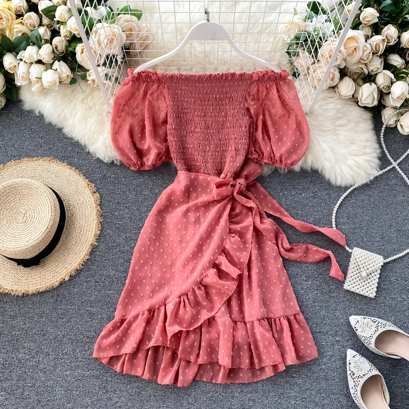 SINGRAIN-женское шифоновое платье с рюшами летнее и рукавами-фонариками сексуальное