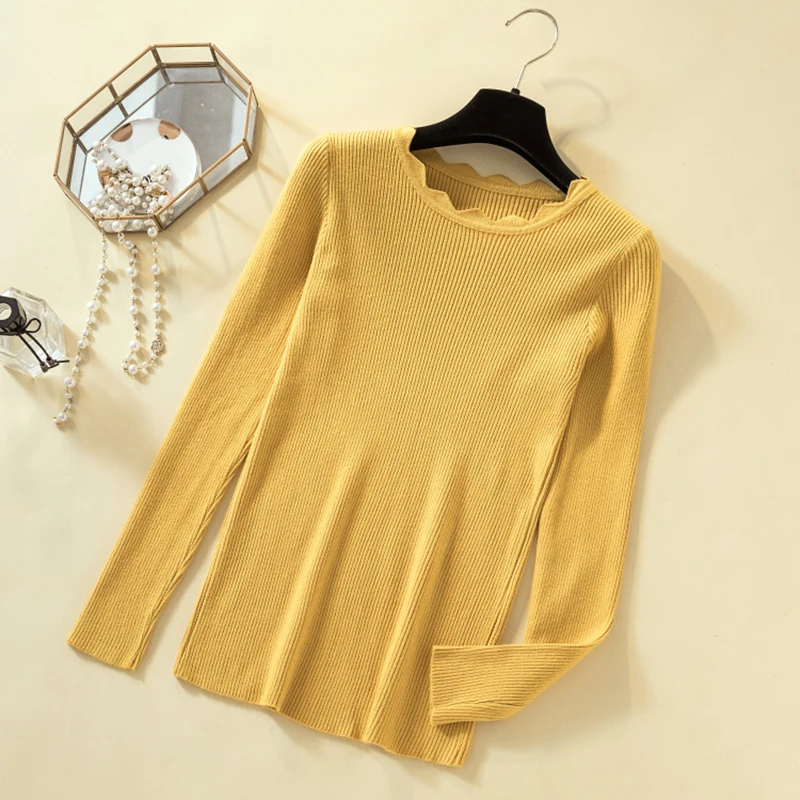 yellow sweater Зимний вязаный женский свитер с круглым вырезом и длинными рукавами Симпатичные Свитера Sueter Mujer Топы повседневные однотонные корейский джемпер - Цвет: yellow sweater