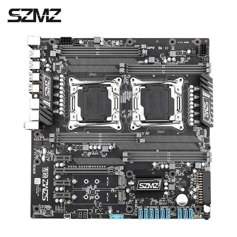 Günstig SZMZ X99 Dual CPU Motherboard LGA 2011 V3 Unterstützung Xeon E5 V3 V4 Serie Mit 8 DDR4 + 9 SATA 3 Für Disk Miner Bergbau Gaming Kit
