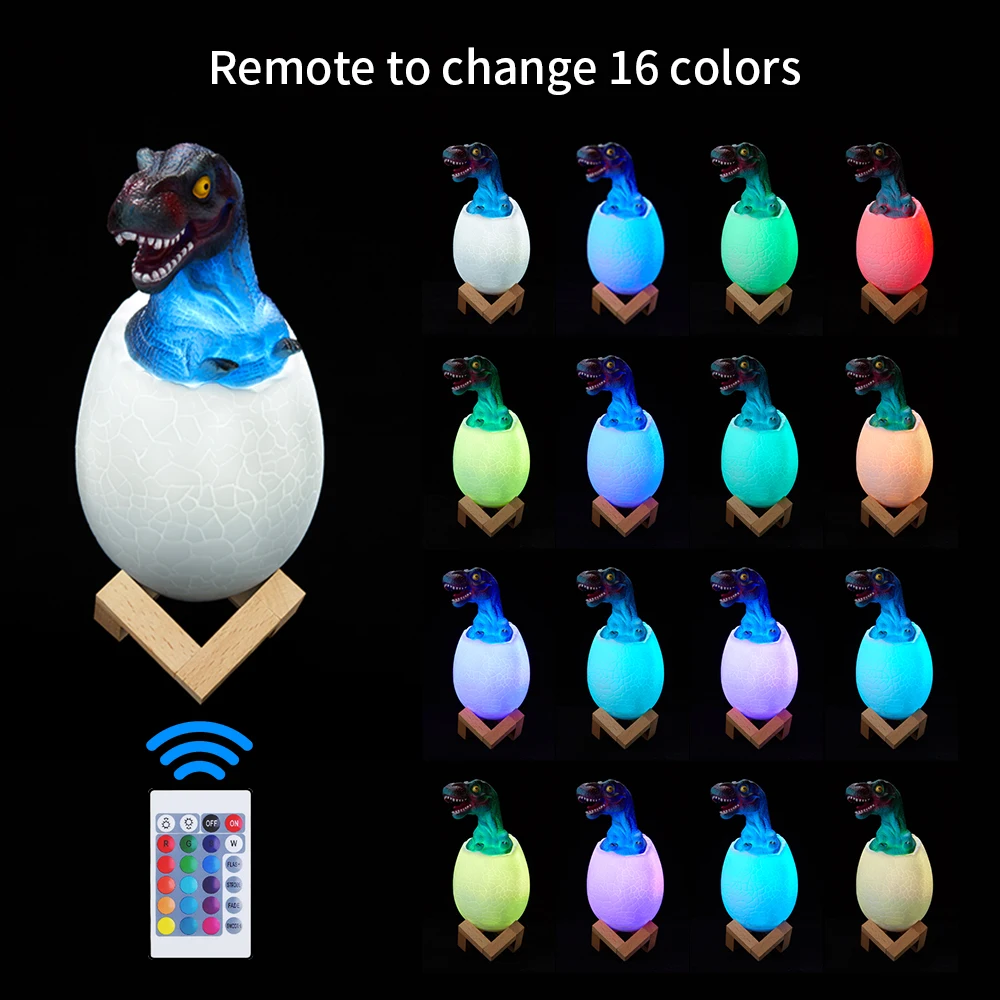 

3D Printing Dinosaur Egg Lamp Touch Sensor LED Night Light Bedside Lamp Pat Remote Control Rechargeable Table Lamp For Child