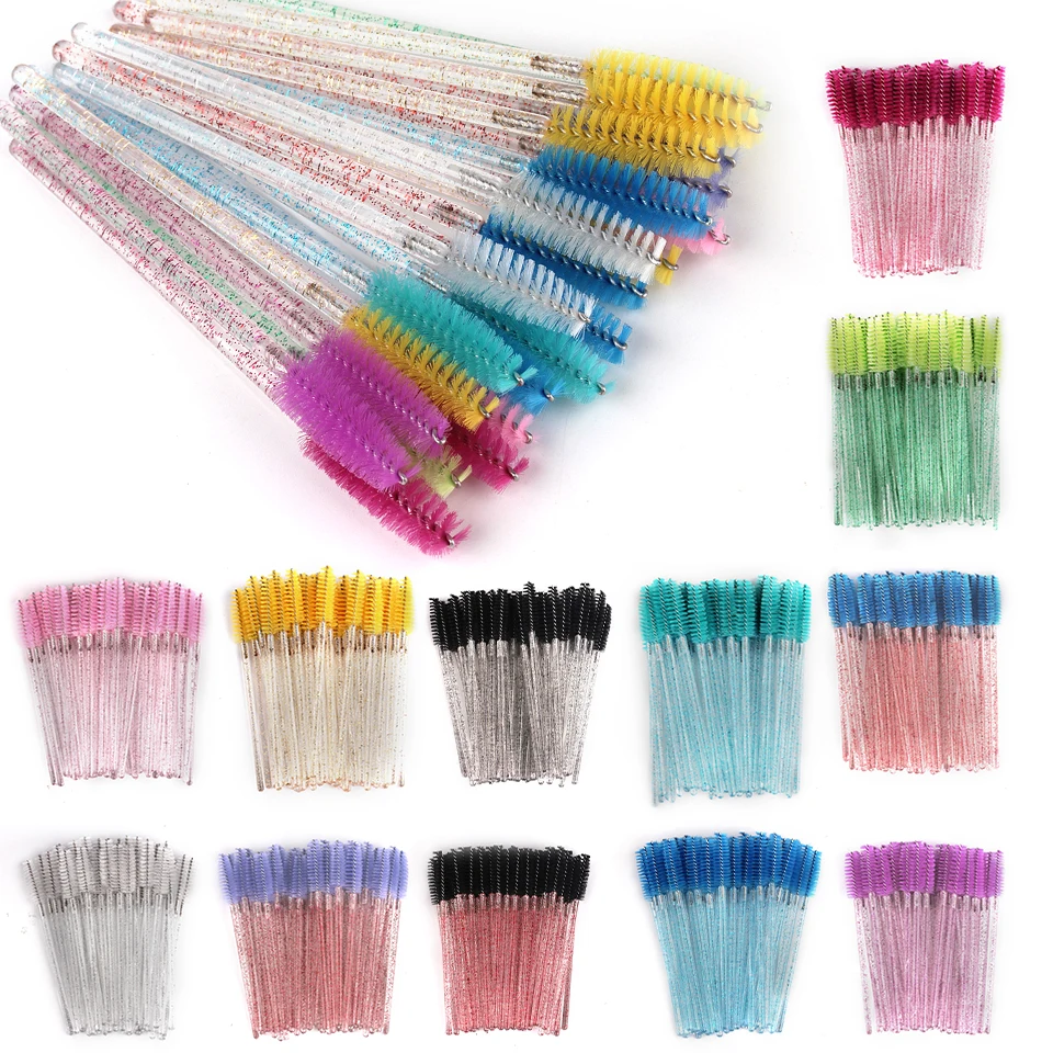 

NEWCOME 50pcs/Lot Disposable Crystal Eyelash Makeup Lash Brush Diamond Handle Mascara Wands Eyelash Extension Tool