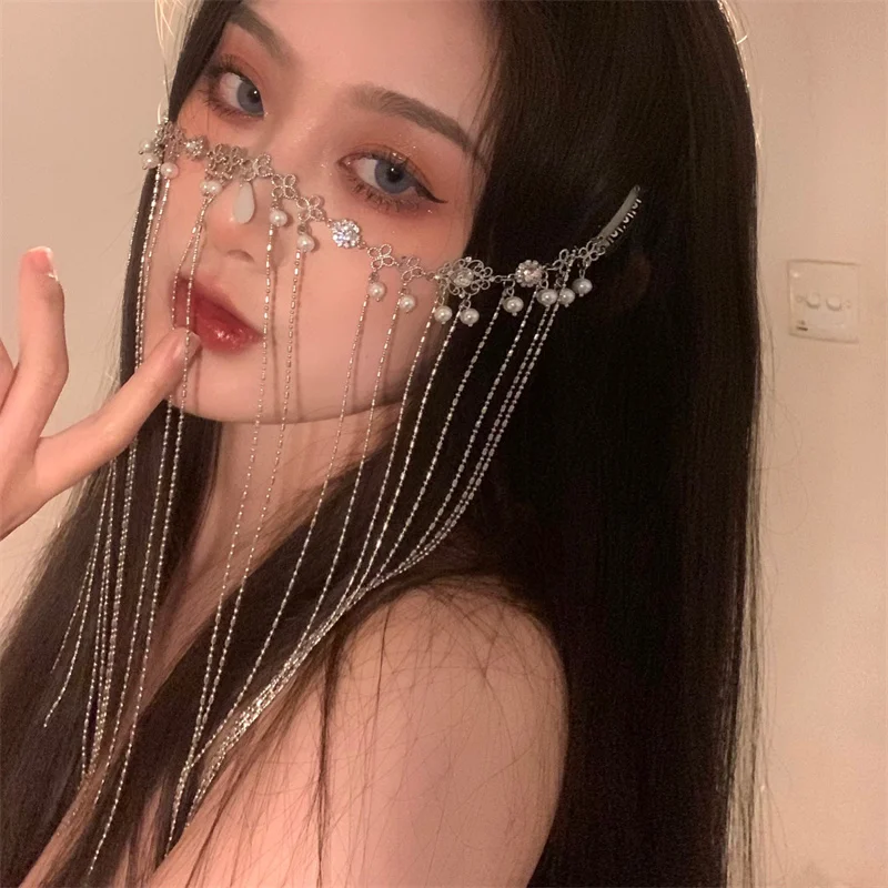 

Diamond-studded Drop Hair Trim Curtain Covering Face Veil Tassel Eyebrow Pendant Photo Props Hair Accessories Luxury Jewelry