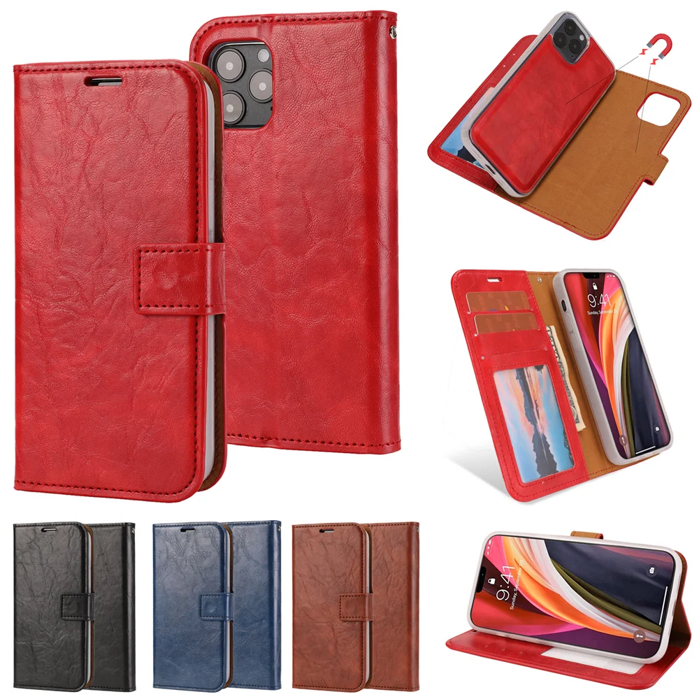 

Detachable Flip Wallet Case for iPhone 12 11 Pro Max XS XR SE 2020 7 8 6 Plus 2in1 Leather Cover Luxury Magnetic Split Coque