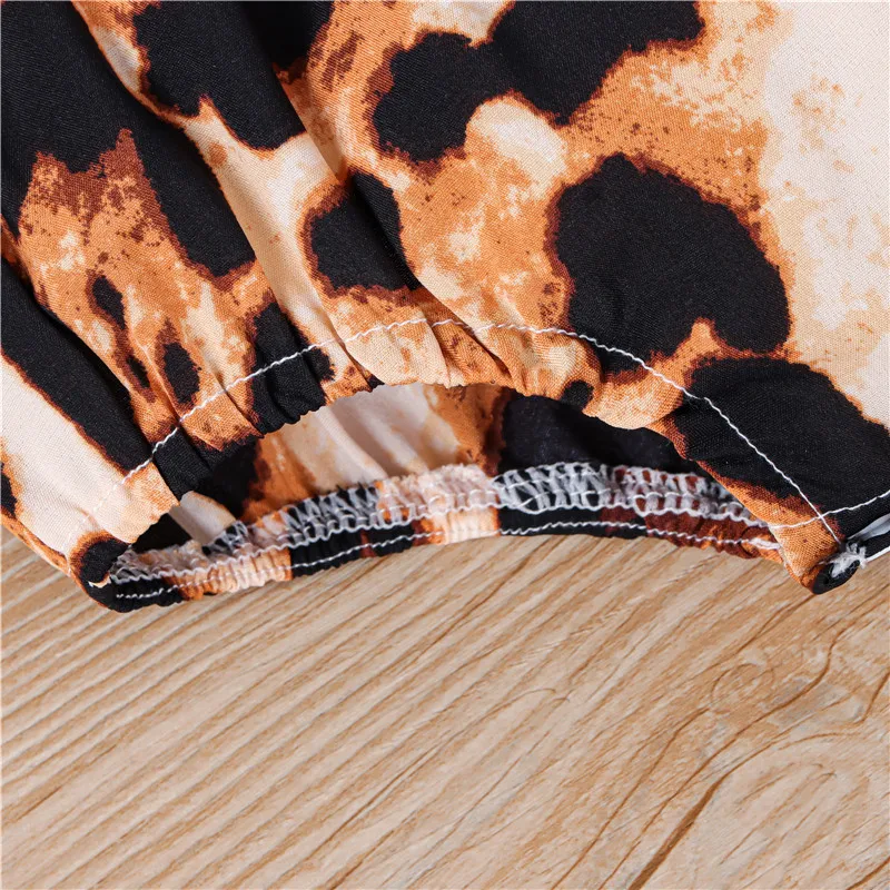 

Cute Baby Girls 2Pcs Clothing Ruffle Sleeve Leopard Print Romper with Headband Child Summer Outfits