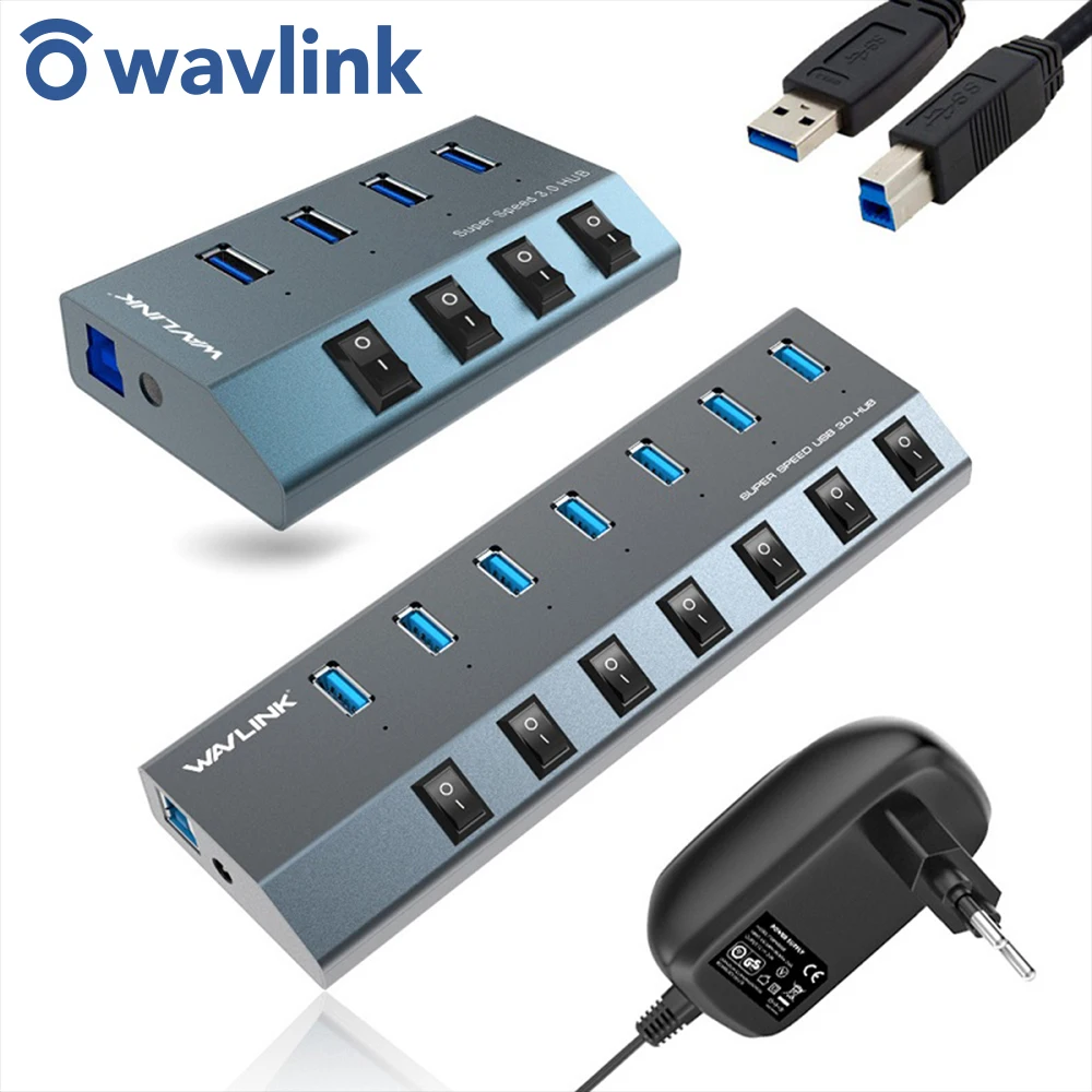 Вспышка Wavlink алюминиевая 3 0 дюйма с выключателем питания 4 /7 портов USB 0|USB-хабы| |