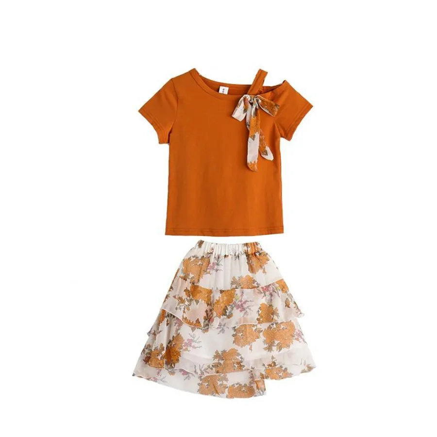 Детский летний костюм из топа с коротким рукавом и юбки на возраст 5-12 лет |