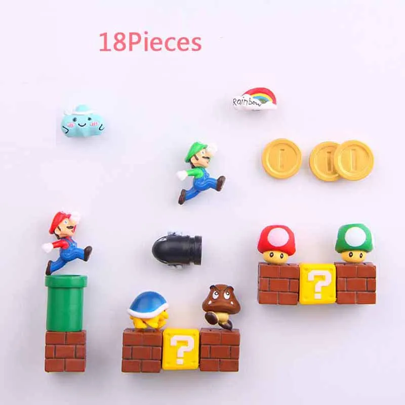 18 Combinations 3D Super Mario Bros. Магниты на холодильник стикер сообщений смешные девочки мальчики для малышей детей студентов игрушки на день рождения - Цвет: 18 Combinations
