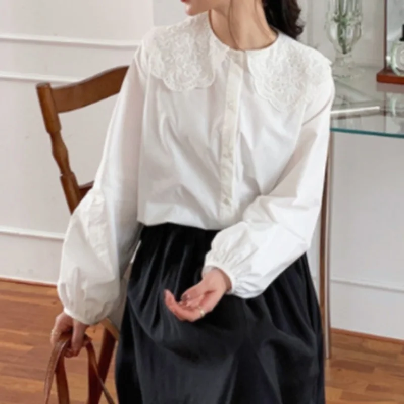 Корейская шикарная Весенняя рубашка французская Милая Кружевная с кукольным