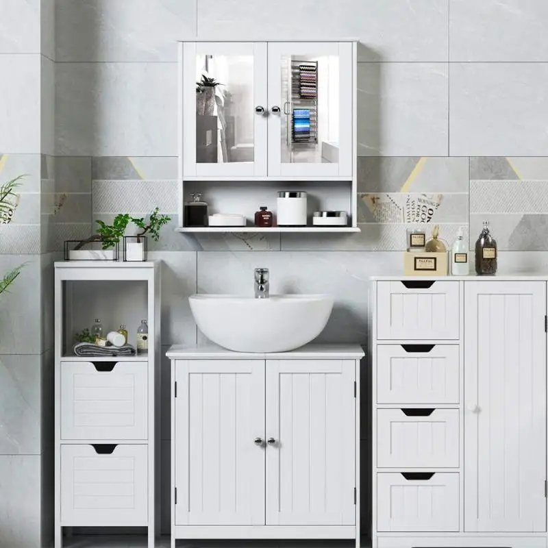 

Шкаф для ванной с двумя дверцами, вертикальный шкаф для раковины, мебель для ванной и туалета, многофункциональный деревянный пластиковый ш...