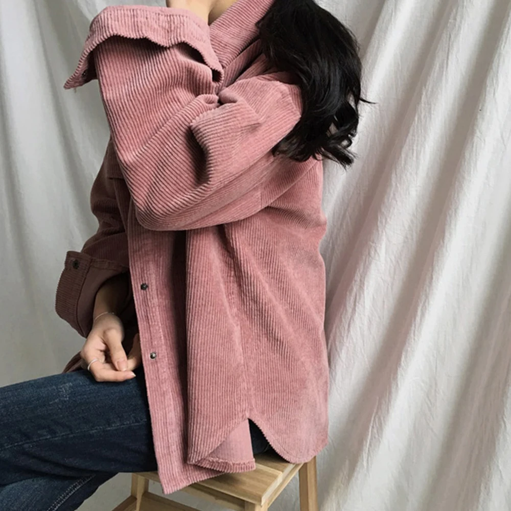 

2019 New Harajuku Corduroy Jackets Winter Autumn Coats Plus Size Overcoats Female Tops Jackets Solid Color Clothing for Girls