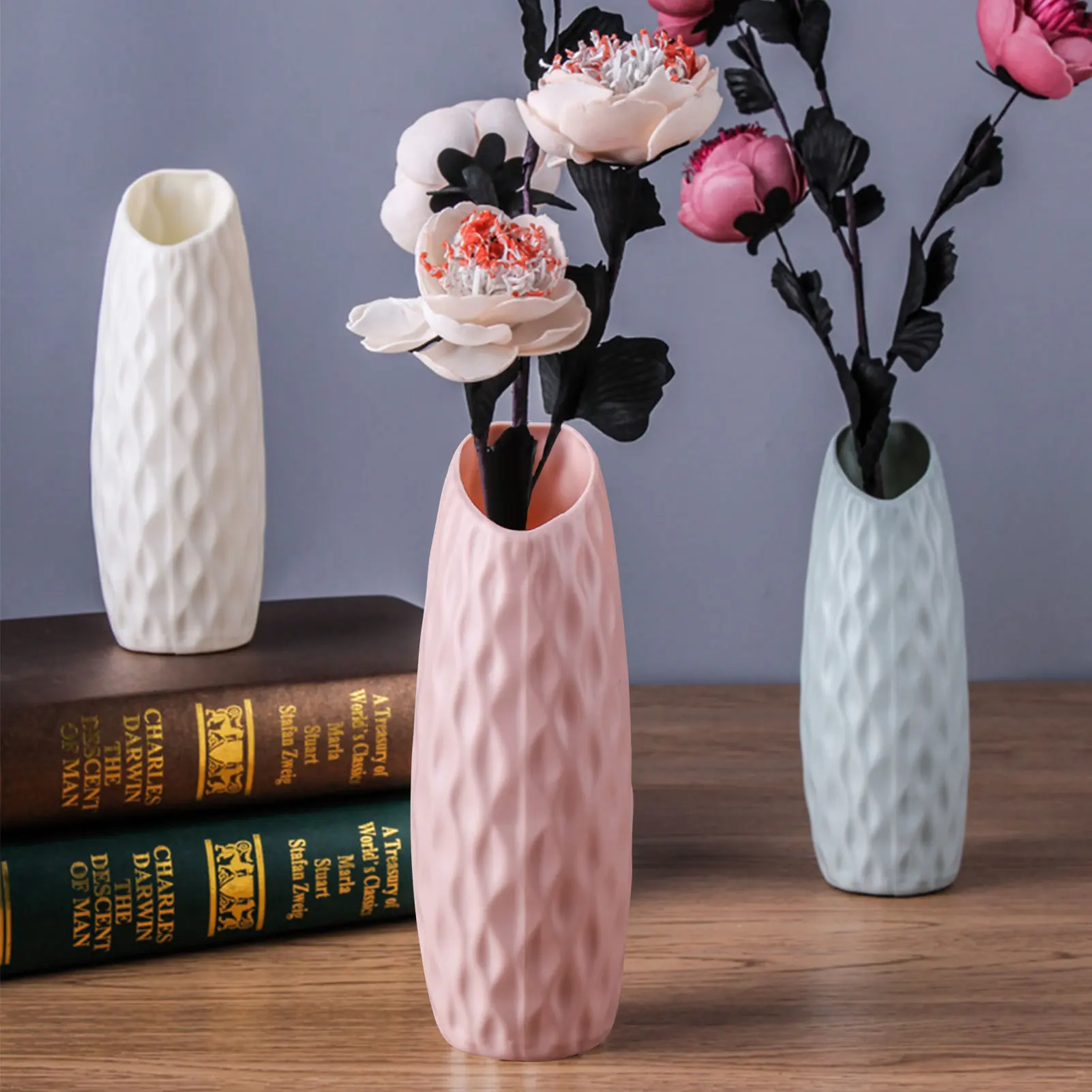 

Nordic Plastic Imitation Glaze Vase Anti-ceramic Face Vase Modern Minimalist Abstract Flower Arrangement Home Decoration Florero