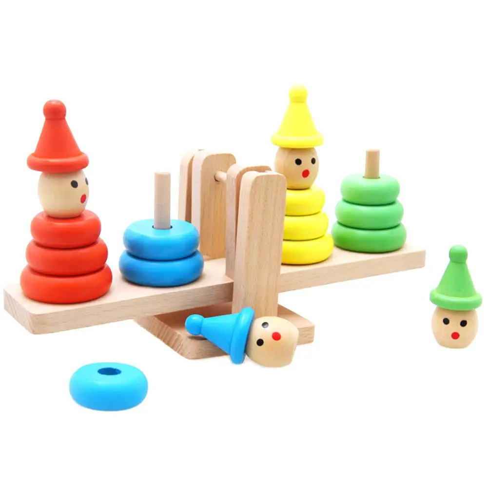 Juguete de madera con dibujos animados de payaso Montessori para beb&eacute;, bloques de construcci&oacute;n educativos, juego de equilibrio-0