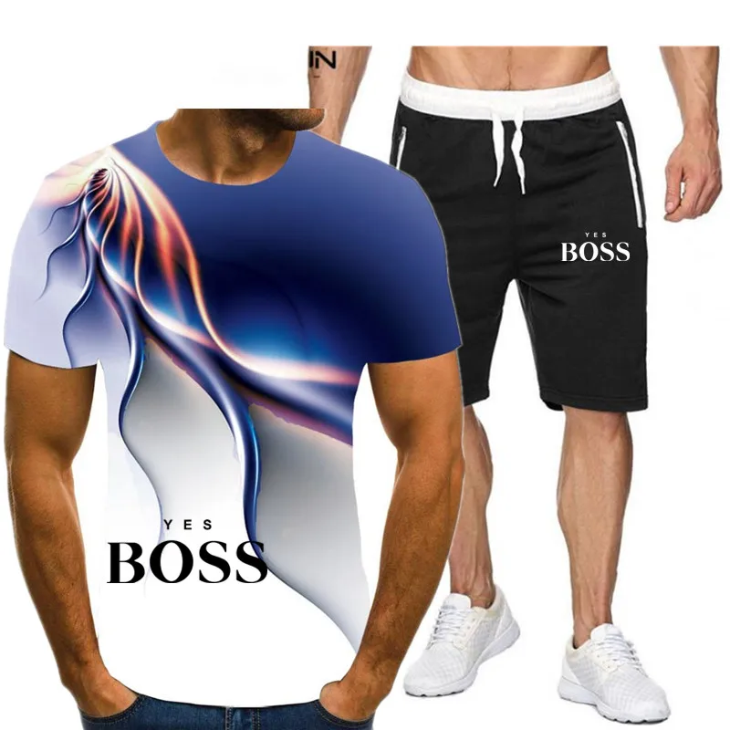 

Track suit men's summer shorts suit short-sleeved shirt shorts casual wear YES BOSS men's sportswear fitness clothes men's suit