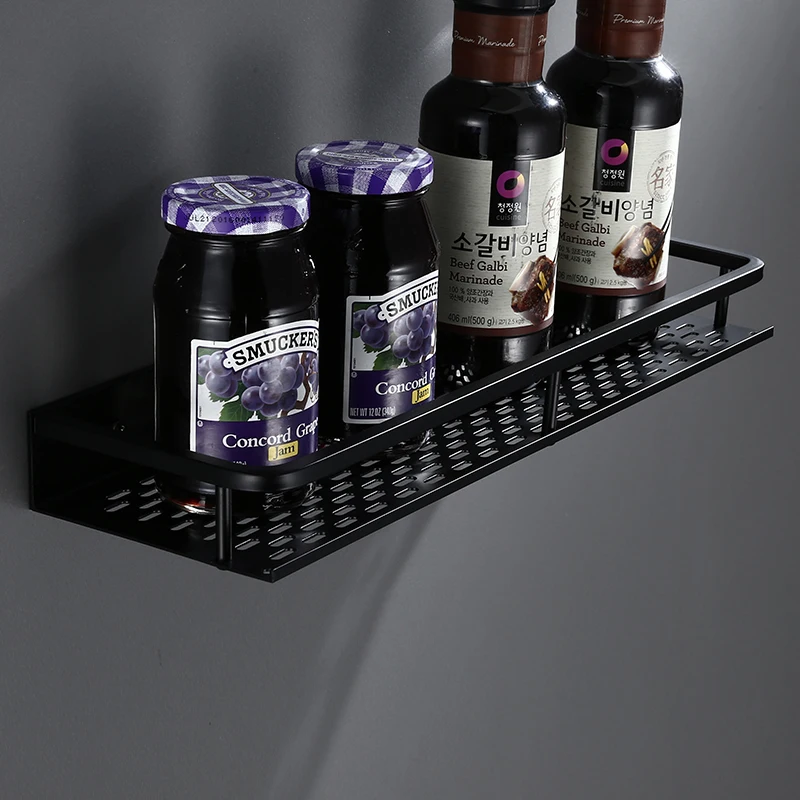 

Bathroom Shelf Black Aluminum Hollow Out Wall-Mounted Square Shampoo Shelf Shelf Storage Rack Organizer Rack