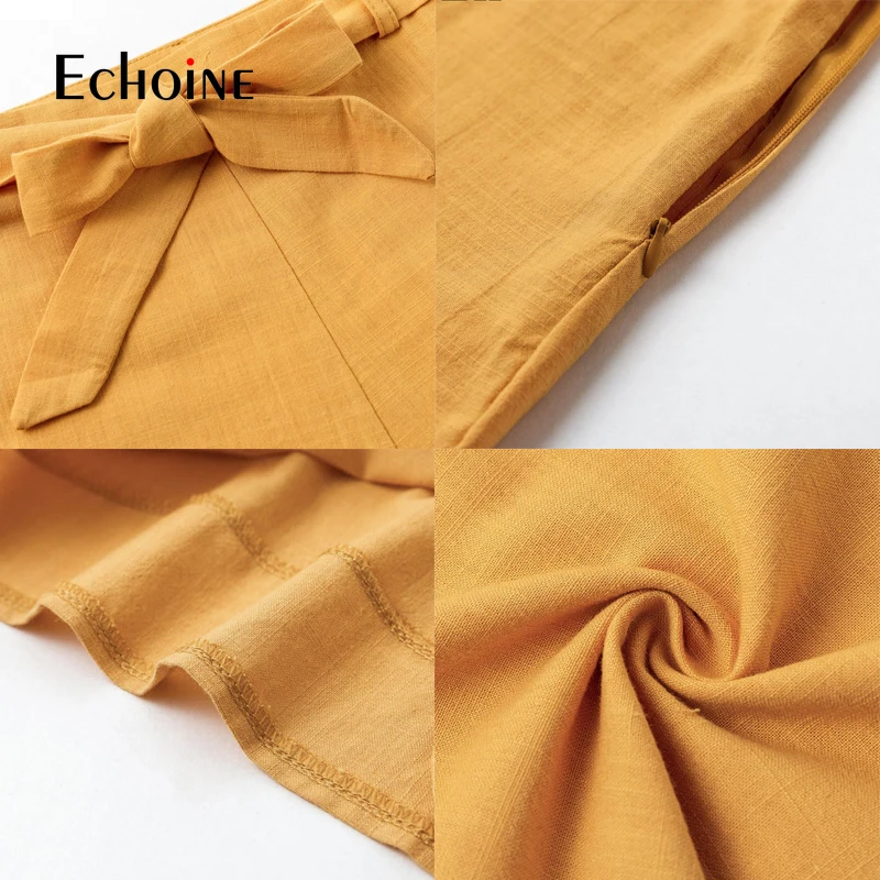 Echoine для женщин с высокой талией Maillot De Bain Femme хлопковые льняные шорты Однотонная