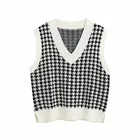 Женский вязаный жилет, винтажный свитер большого размера из твида, без рукавов, с разрезами по бокам, 2020