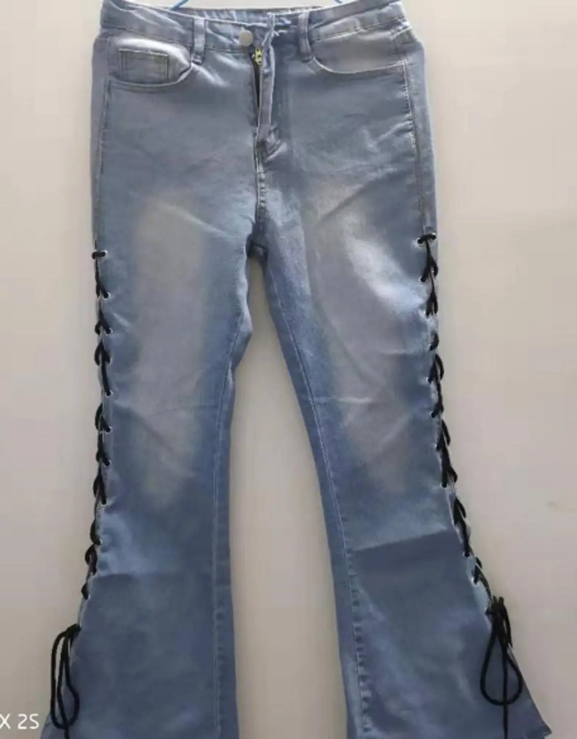 

European Style Full Length Flare Jeans New Fashion 2020 Sexy Bandage Split Side Denim Pants For Women Trousers