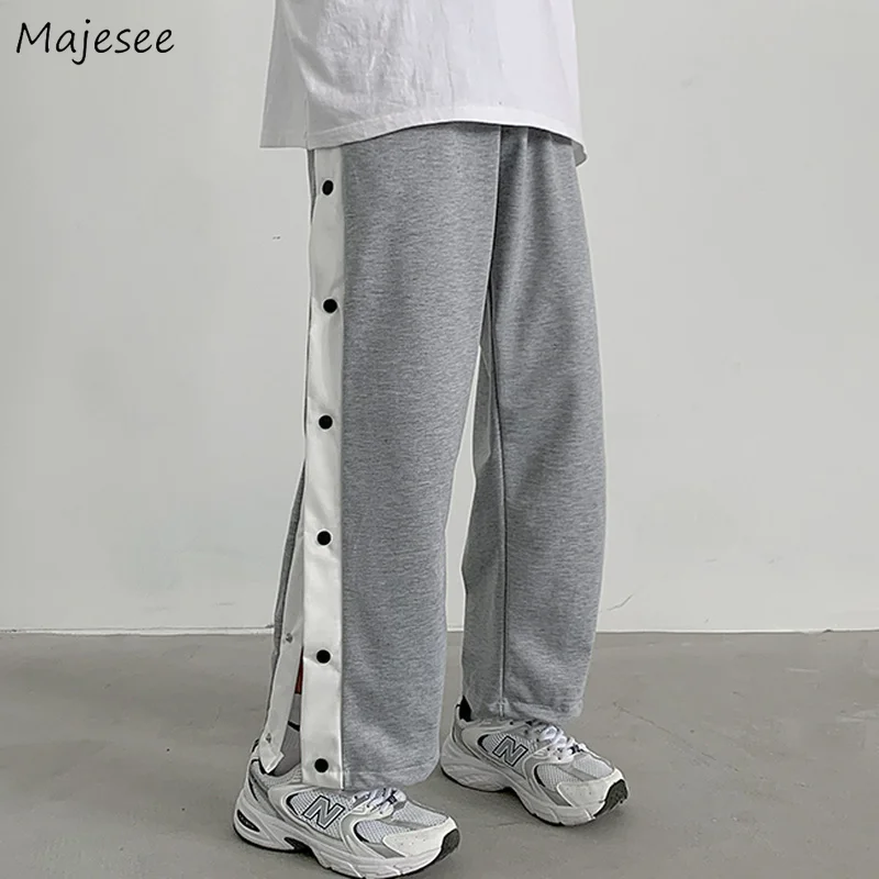 

Men Casual Pants Patchwork Buttons Side-slit Design Hipsters Loose Streetwear All-match Ulzzang Elastic Waist Plus Size S-3XL