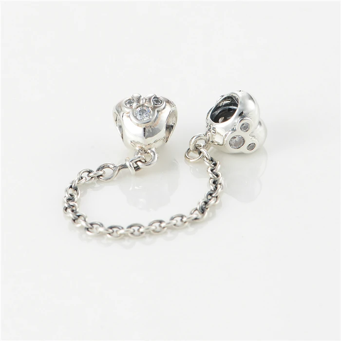 2015 New fine jewelry charms 925 Sterling Silver Heart of Mickey Safety Chain charm fit brand beads bracelets DIY SF540 | Украшения и