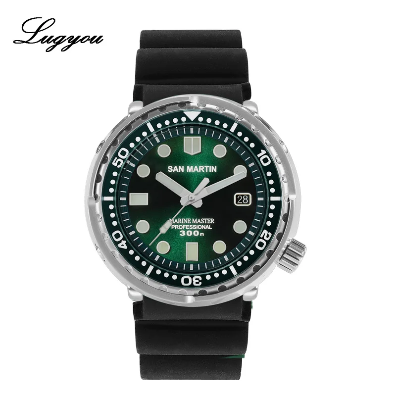 Black Green Lugyou Сан Мартин тунец SBBN015 автоматические мужские часы для дайвинга из нержавеющей стали 300 м водостойкие солнечные лучи циферблат металлический браслет - Цвет: Black Green