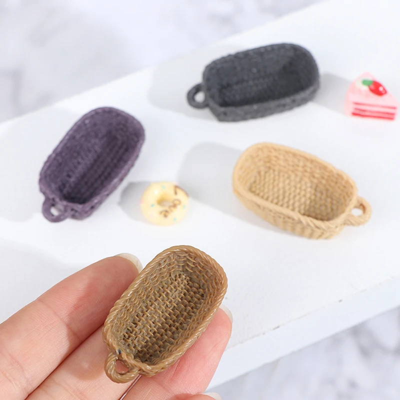 

New Creative 1:12 Dollhouse Miniature Mini Resin Bread Basket Food Storage Basket Accessories Doll House Kitchen Home Decor Toys