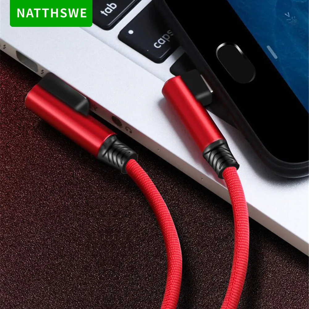 NATTHSWE двойной локоть тип-c USB Lline 90 градусов зарядный кабель для мобильного телефона с нейлоновой оплеткой совместимый для huawei Xiaomi