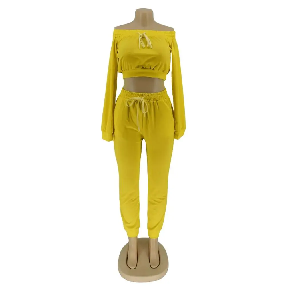 

2020 new fashion solid color leisure sports two-piece slim strapless long-sleeved shirt and trousers women's suit