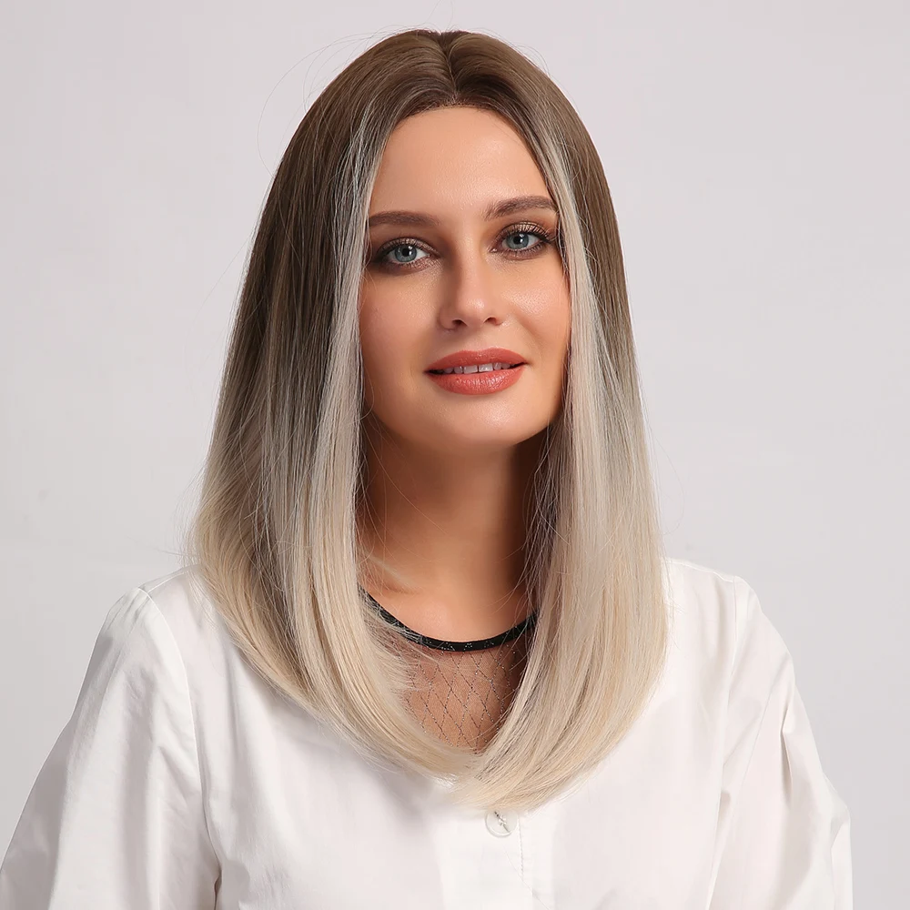 GEMMA прямой Средний Боб Синтетический парик для женщин средней части Омбре черный