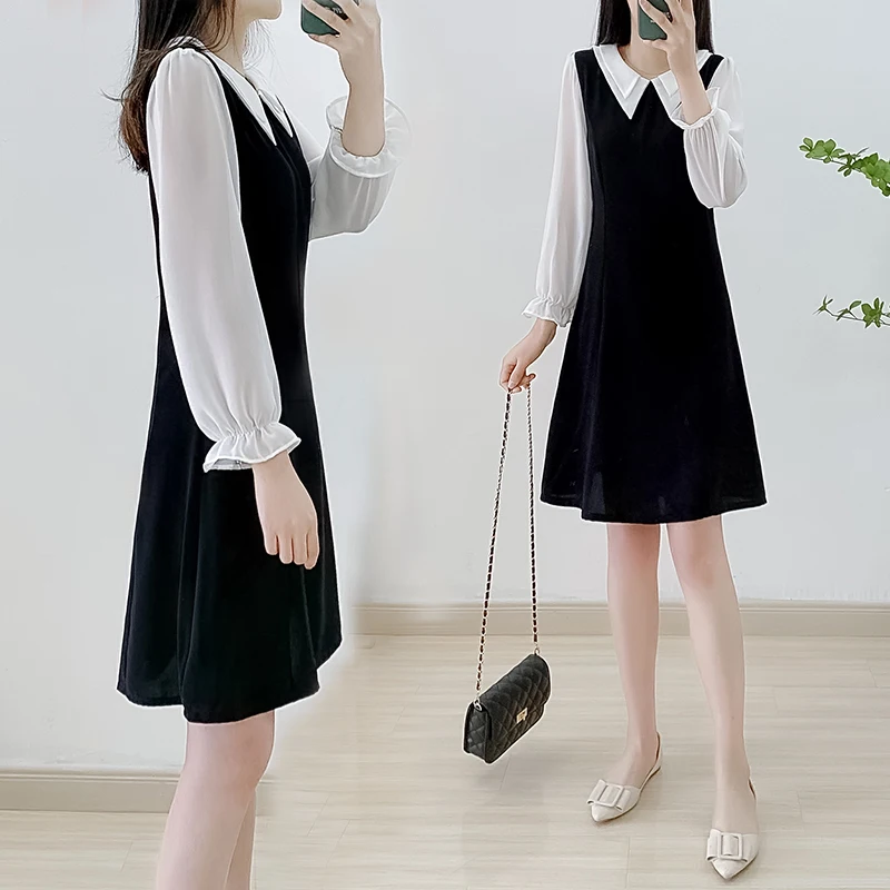 

Dresses Women Straight Mid-Calf Notched collar Dresses Butterfly Sleeve Patchwork Pullover A Line Dress Summer 20201 New