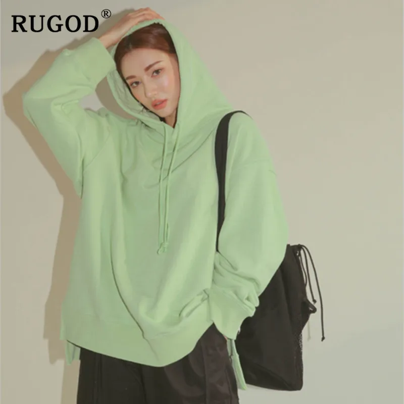 

RUGOD Новые Модные цветные толстовки женские корейские ins с длинным рукавом осенние пуловеры с капюшоном женские Harajuku повседневные однотонны...