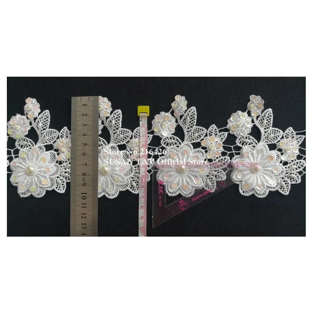 2 ярда/лот x ручная работа слоновая кость/Крем Блестки из бисера 2-слойная