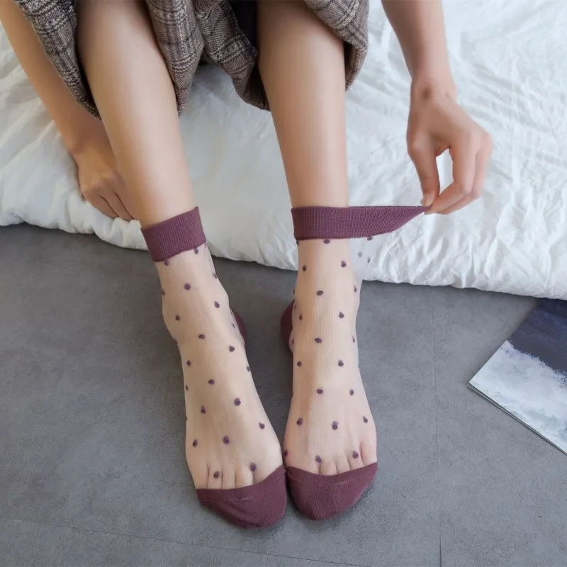 Женские носки cristal seda punto chica punto imprimir transparente verano zapatillas invisibles calcetines mujer harajuku fuzzy
