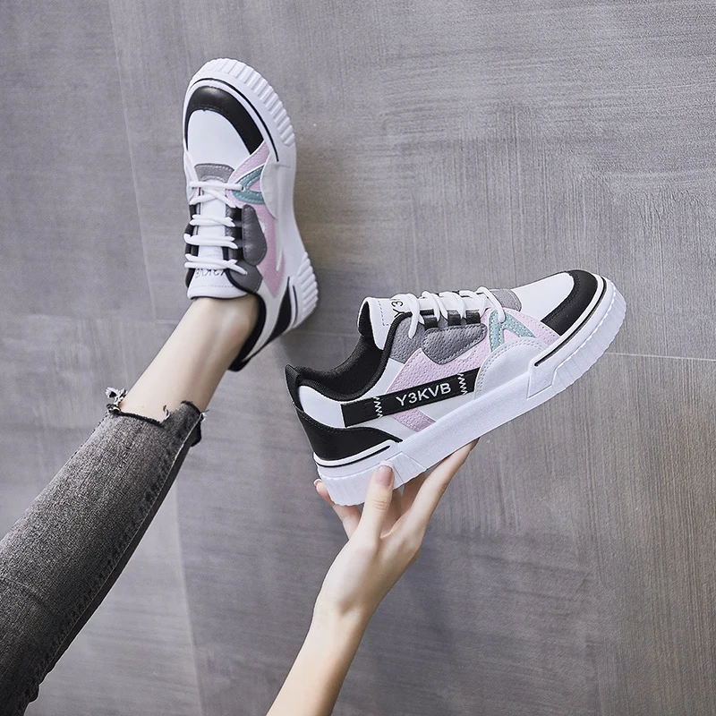 

Spring Leather Women Shoes 2021 New Chunky Sneakers For Women Vulcanize Shoes Casual Fashion Platform Sneakers Femme Tenis Shoes