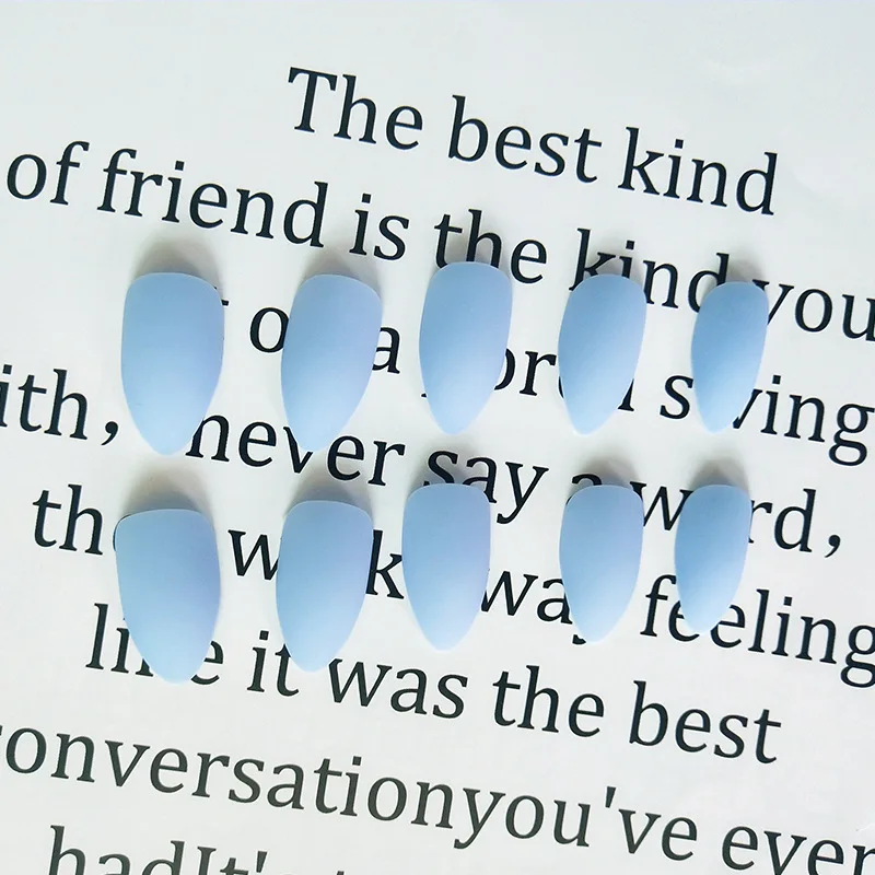 24 шт./компл. матовые небесно голубые накладные ногти многоразовые ультратонкие