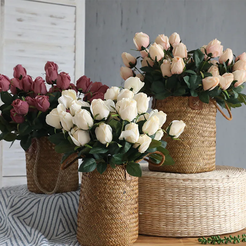 

2Pcs Artificial Rose Bouquet 9 Head Bunches Artificial Flowers Decoration Wedding Roses Bouquets Home Living Room Silk Flowers