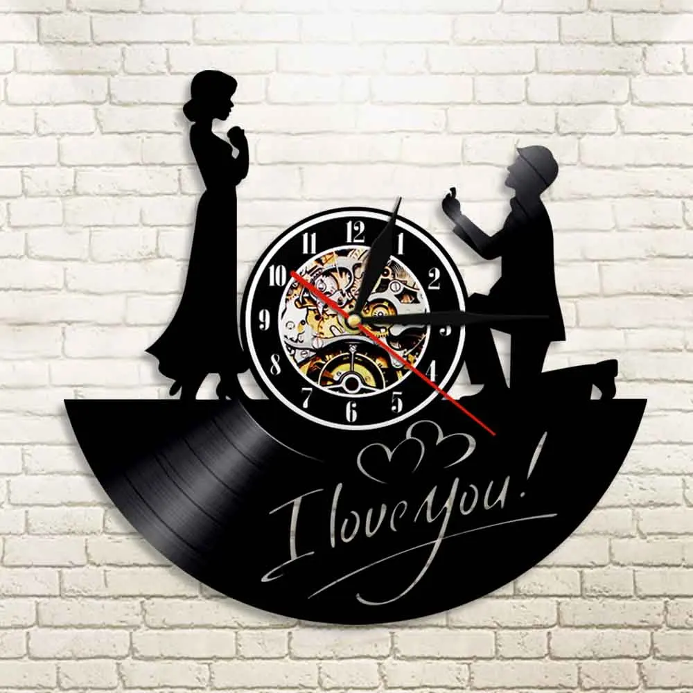 С надписью I Love You Marry Me Романтическая любовь виниловые настенные часы современный