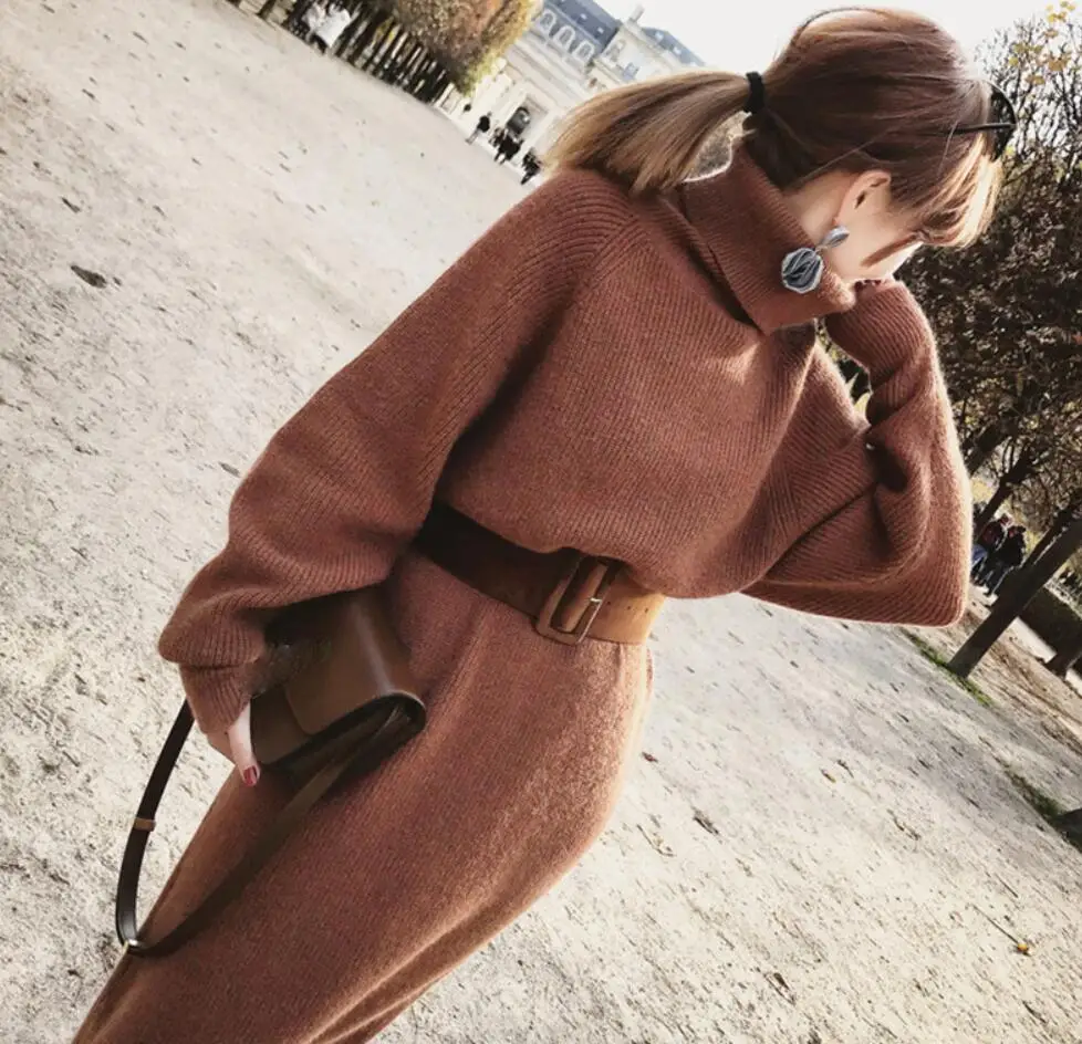 2019 зимний женский свитер платье осень пуловер Водолазка длинный рукав теплый