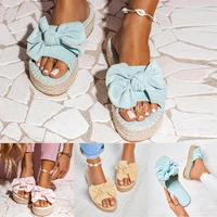slippers women slides summer bow summer sandals weave slipper indoor outdoor linen flip flops beach shoes platform slipper 2021