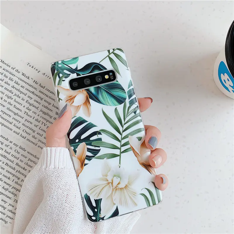 Мягкий чехол для телефона Samsung Galaxy S10 S9 S8 Plus S10E A40 A50 A70 чехлы из ТПУ с цветочным