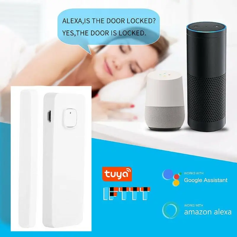 

1Set WiFi Door Window Sensor Smart Alarm Sensor No Hub Required Rechargeable for IFTTT/Alexa/Google Home System